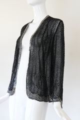 "Midnight Serenade" Vintage 1920's Black & Silver Scalloped Beaded Jacket UK 10-12 US 6-8