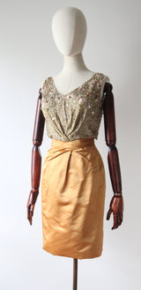 "Pink Sequins & Satin" Vintage 1950's Satin & Beadwork Silk Ceil Chapman Dress UK 6 US 2