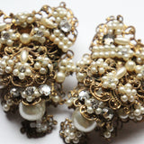 "Statement Filigree Pearls" Vintage 1940's Statement Brass Filigree, Pearl & Rhinestone Screw Back Earrings