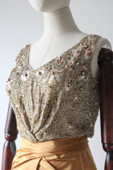 "Pink Sequins & Satin" Vintage 1950's Satin & Beadwork Silk Ceil Chapman Dress UK 6 US 2