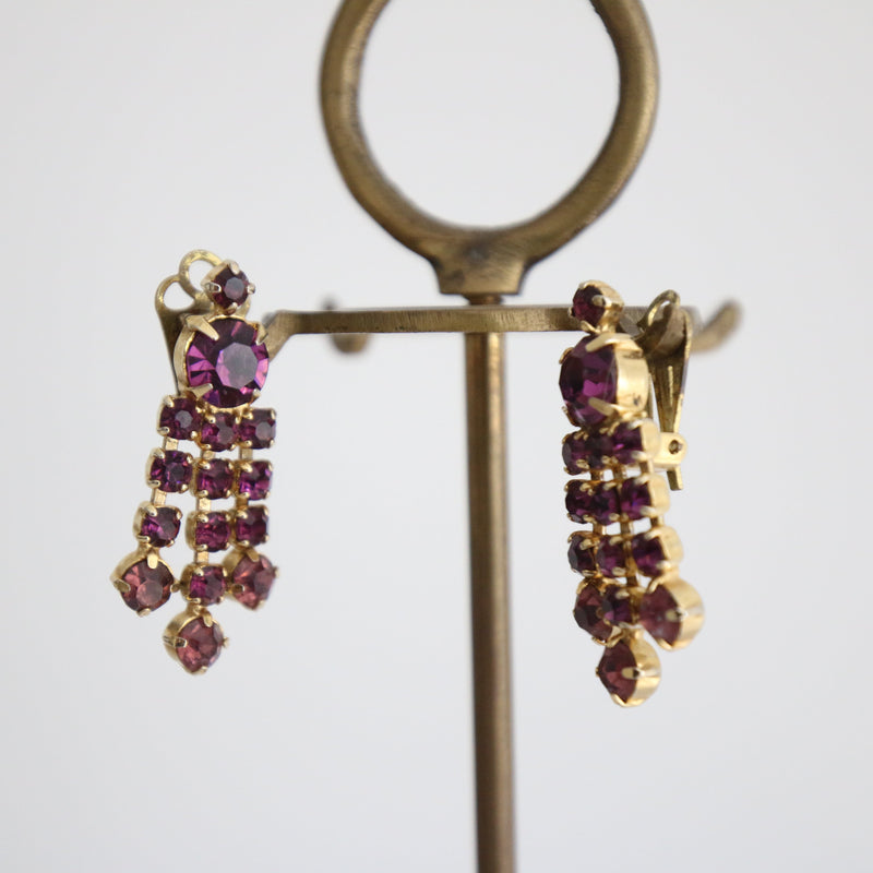 "Lavender Rhinestones" Vintage 1950's Purple Rhinestone Chandelier Clip On Earrings