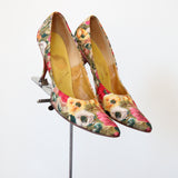 "Wildflower Set" Vintage 1950's Silk Wildflower Heels & Matching Handbag Set UK 5.5 EU 38.5 US 7.5
