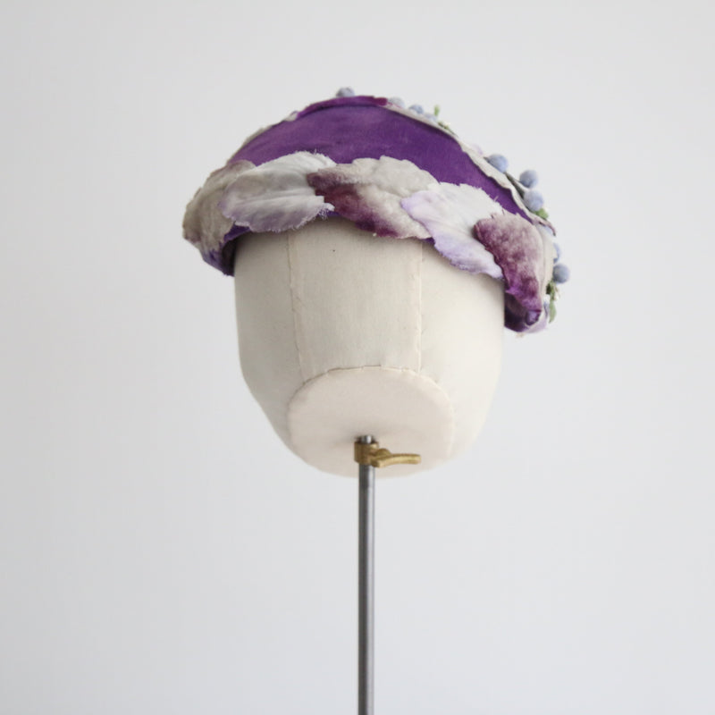 "Nightshade Florals" Vintage 1950's Purple Floral Bandeau Hat