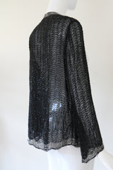 "Midnight Serenade" Vintage 1920's Black & Silver Scalloped Beaded Jacket UK 10-12 US 6-8