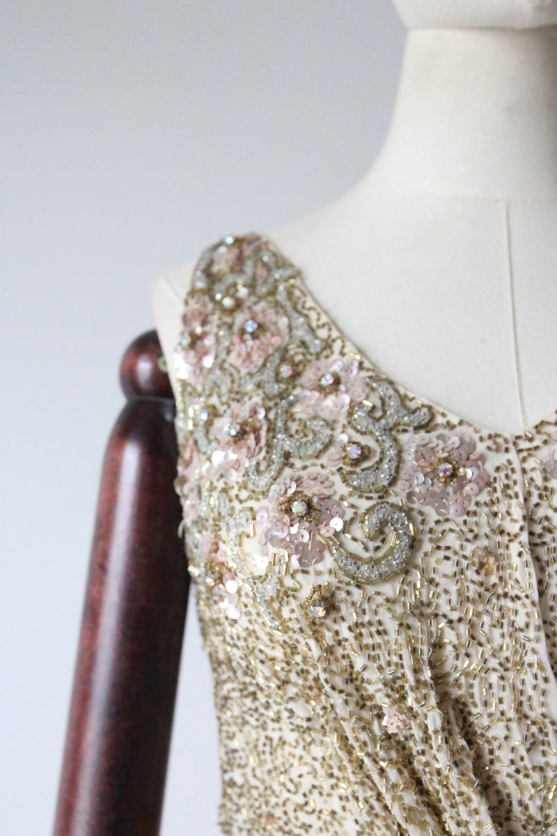 "Pink Sequins & Satin" Vintage 1950's Satin & Beadwork Silk Ceil Chapman Dress UK 6 US 2