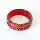 "Gold Carved Lucite" Vintage 1950's Cherry Red Carved Lucite & Gold Painted Bangles
