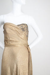 "Draped Gold Lamé" Vintage 1930's Gold Silk Lamé & Beadwork Gown UK 10 US 6