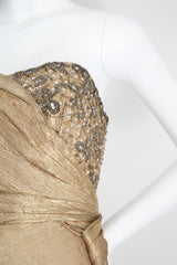 "Draped Gold Lamé" Vintage 1930's Gold Silk Lamé & Beadwork Gown UK 10 US 6