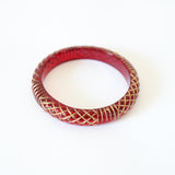 "Gold Carved Lucite" Vintage 1950's Cherry Red Carved Lucite & Gold Painted Bangles