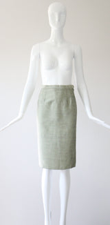 "Sage Green Silk" Vintage 1960's Sage Green Silk Skirt Suit UK 8-10 US 4-6