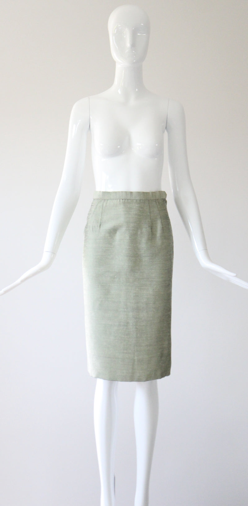 "Sage Green Silk" Vintage 1960's Sage Green Silk Skirt Suit UK 8-10 US 4-6
