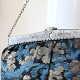 "Silver & Aqua Leaves" Vintage 1920's Silk Lamé Handbag