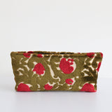 "Rouge Roses" Vintage 1960's Moss Green & Red Carpet Clutch Bag