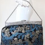 "Silver & Aqua Leaves" Vintage 1920's Silk Lamé Handbag