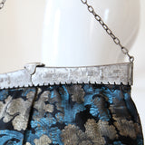 "Silver & Aqua Leaves" Vintage 1920's Silk Lamé Handbag
