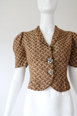 "Sheaves of Wheat" Vintage 1930's Brocade Jacket UK 8 US 4