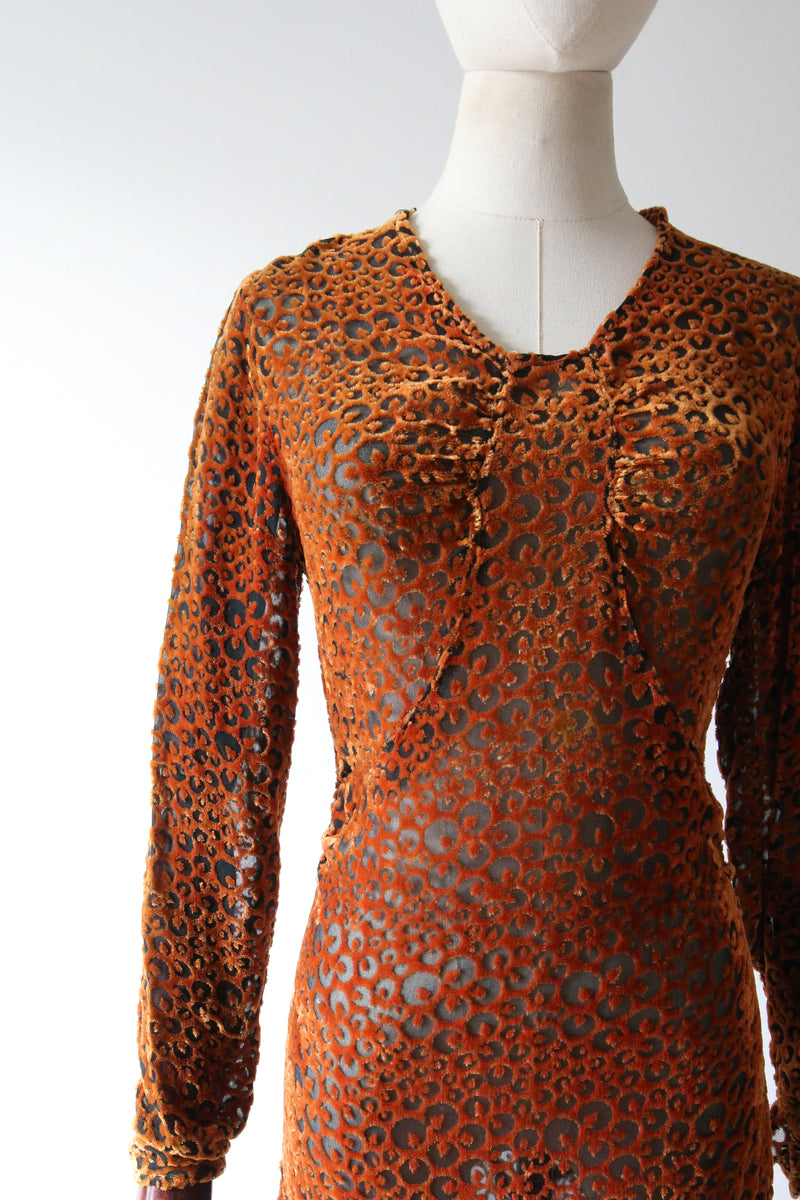 "Amber & Spice" Vintage 1930's Amber & Spice Toned Silk Devoré Dress UK 8 US 4