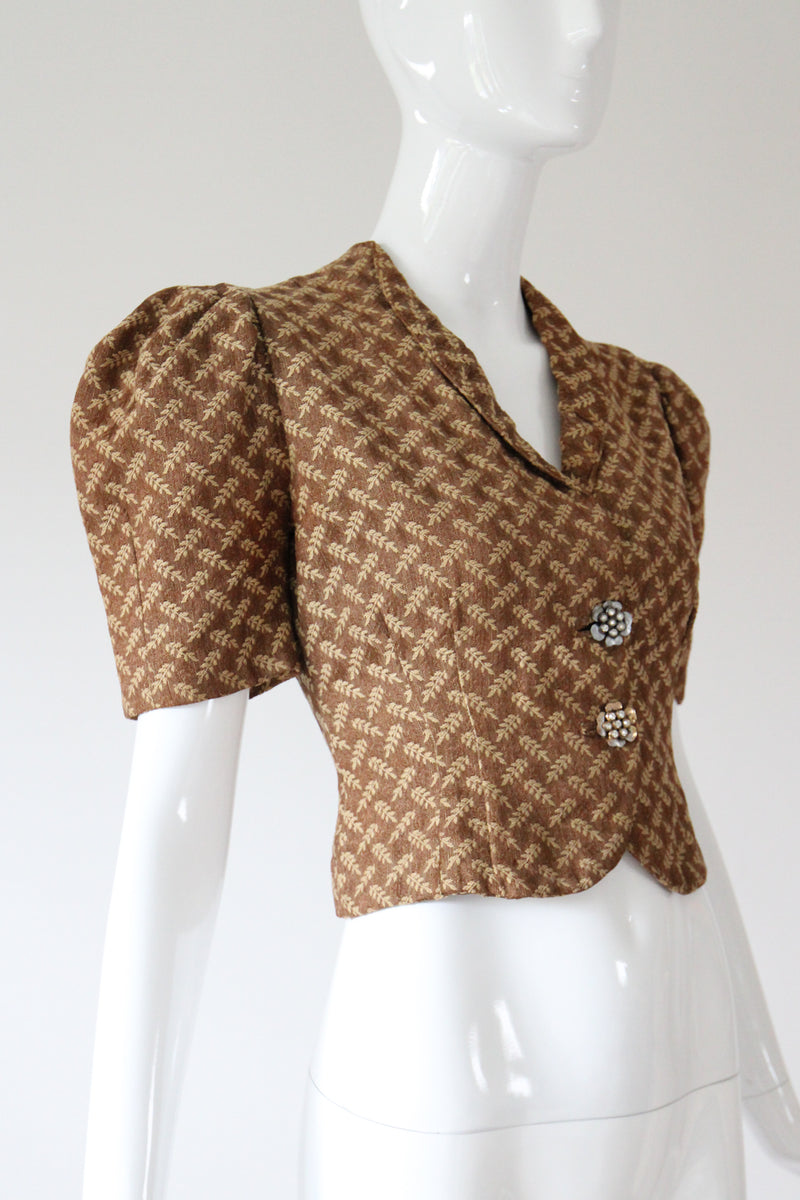 "Sheaves of Wheat" Vintage 1930's Brocade Jacket UK 8 US 4