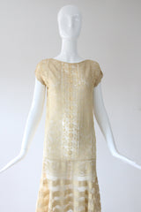 "Cream Floral Lace" Vintage 1920's Cream Lace Dress UK 8-10 US 4-6