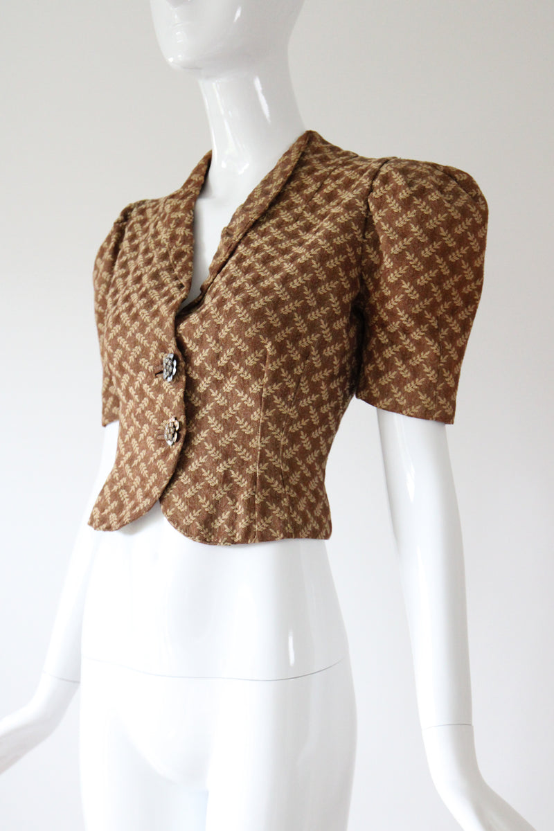 "Sheaves of Wheat" Vintage 1930's Brocade Jacket UK 8 US 4