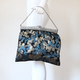 "Silver & Aqua Leaves" Vintage 1920's Silk Lamé Handbag