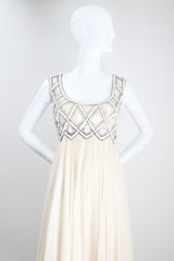 "Silk Chiffon & Silver Beadwork" Vintage 1960's Silk Chiffon & Silver Beaded Dress & Jacket Ensemble UK 10 US 6