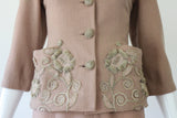 "Blush Soutache" Vintage 1940's Blush Wool Soutache Embellished Skirt Suit UK 6 US 2