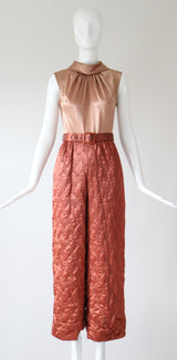 "Quilted Jumpsuit" Vintage 1960's Blush Palette Quilted Jumpsuit UK 8 US 4