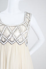 "Silk Chiffon & Silver Beadwork" Vintage 1960's Silk Chiffon & Silver Beaded Dress & Jacket Ensemble UK 10 US 6