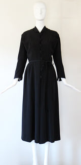 "Braided Buttons" Vintage 1940's Black Faille Silk Braided Button Dress UK 12 US 8