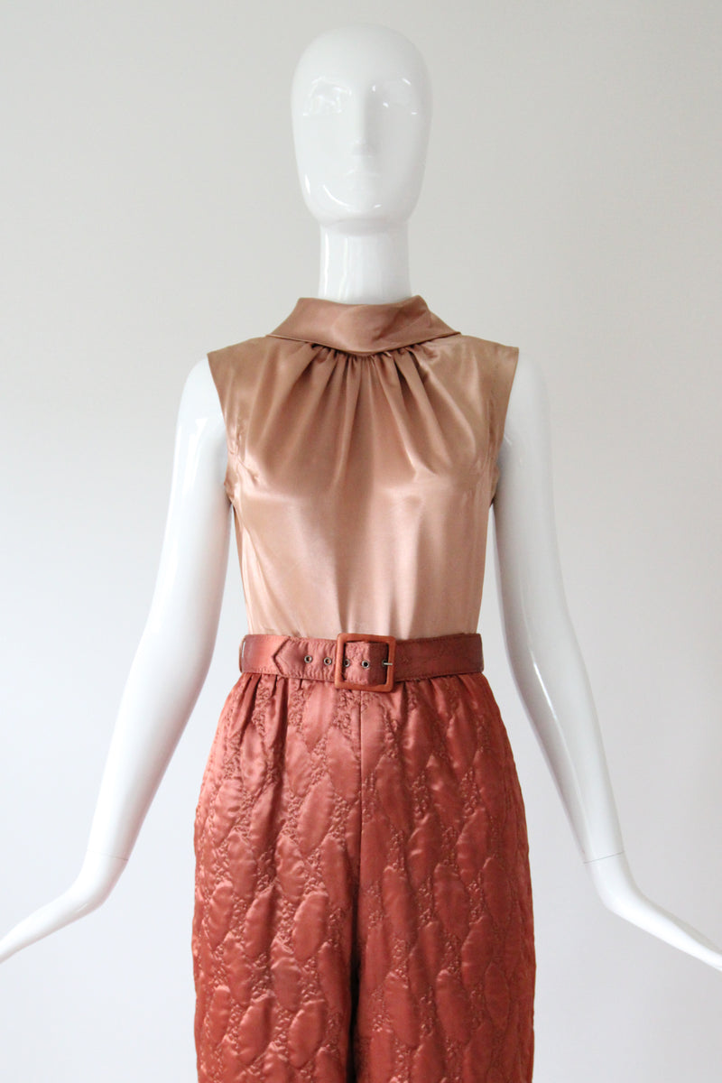 "Quilted Jumpsuit" Vintage 1960's Blush Palette Quilted Jumpsuit UK 8 US 4