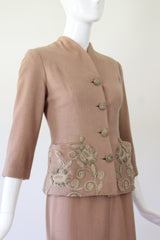 "Blush Soutache" Vintage 1940's Blush Wool Soutache Embellished Skirt Suit UK 6 US 2