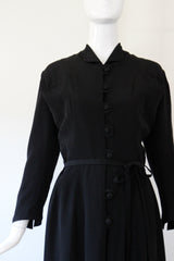 "Braided Buttons" Vintage 1940's Black Faille Silk Braided Button Dress UK 12 US 8
