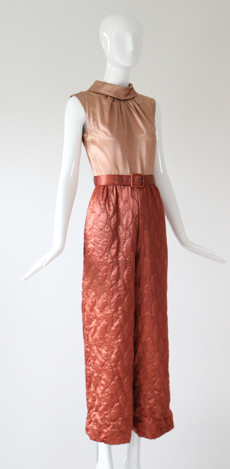 "Quilted Jumpsuit" Vintage 1960's Blush Palette Quilted Jumpsuit UK 8 US 4