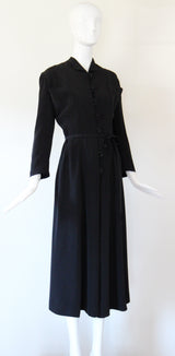 "Braided Buttons" Vintage 1940's Black Faille Silk Braided Button Dress UK 12 US 8