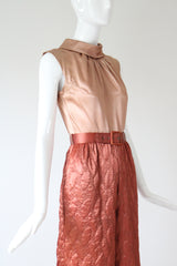 "Quilted Jumpsuit" Vintage 1960's Blush Palette Quilted Jumpsuit UK 8 US 4