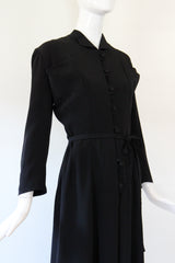 "Braided Buttons" Vintage 1940's Black Faille Silk Braided Button Dress UK 12 US 8