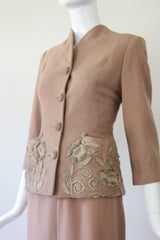 "Blush Soutache" Vintage 1940's Blush Wool Soutache Embellished Skirt Suit UK 6 US 2