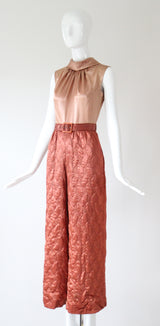 "Quilted Jumpsuit" Vintage 1960's Blush Palette Quilted Jumpsuit UK 8 US 4