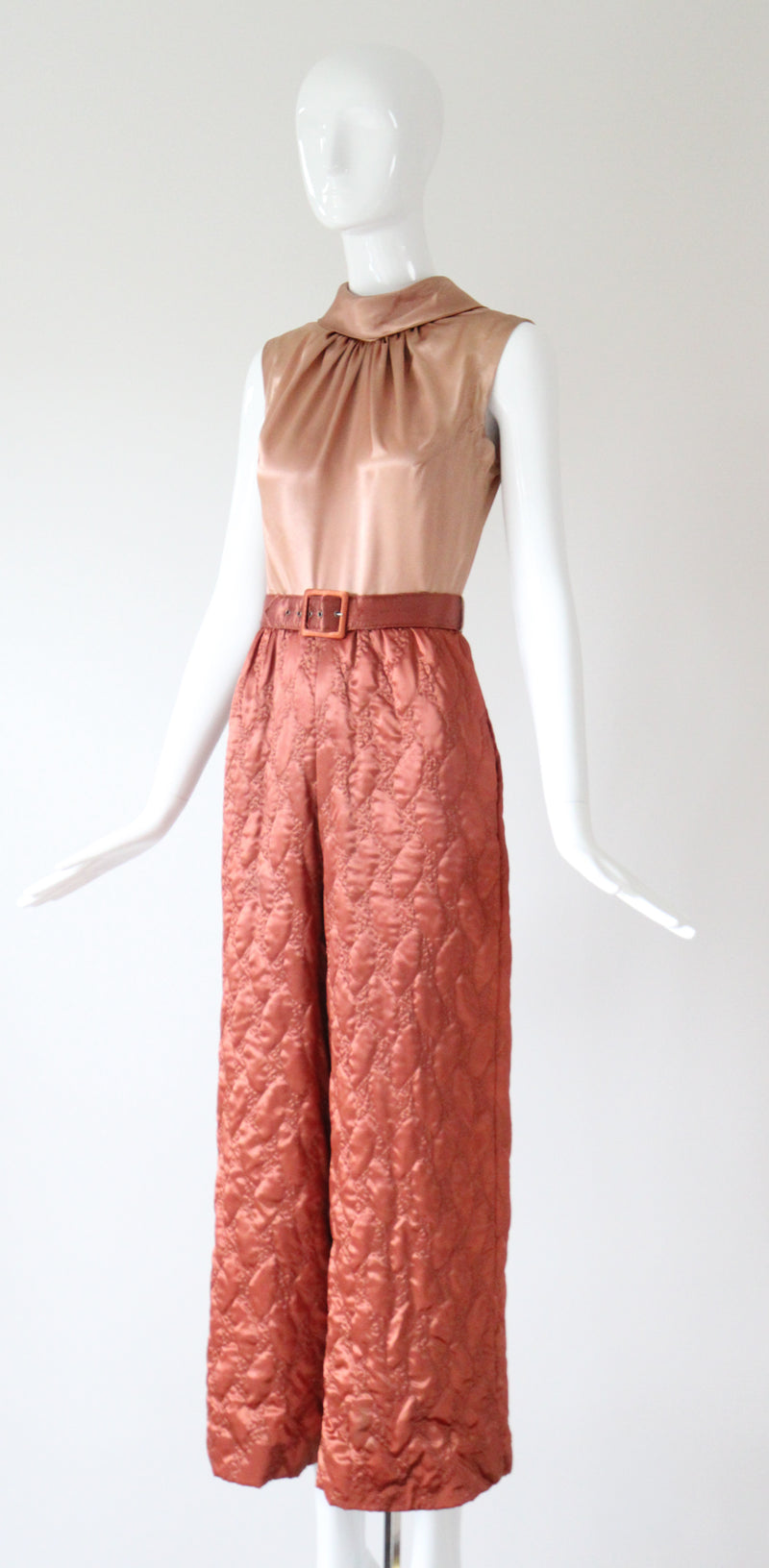 "Quilted Jumpsuit" Vintage 1960's Blush Palette Quilted Jumpsuit UK 8 US 4