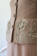 "Blush Soutache" Vintage 1940's Blush Wool Soutache Embellished Skirt Suit UK 6 US 2