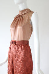 "Quilted Jumpsuit" Vintage 1960's Blush Palette Quilted Jumpsuit UK 8 US 4