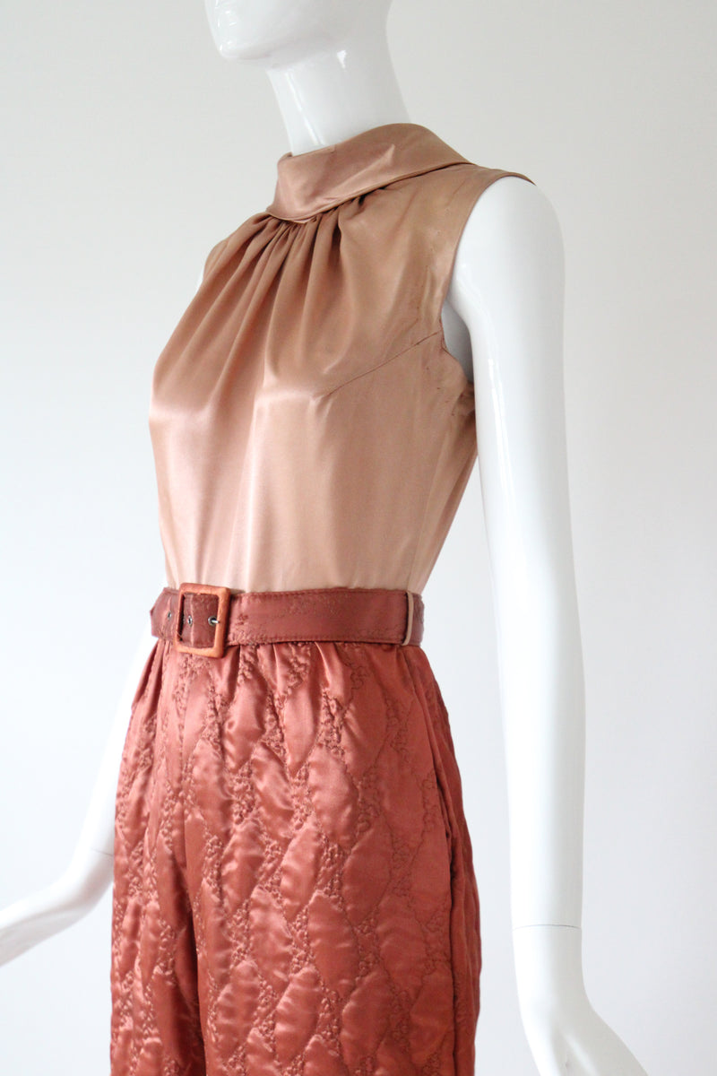 "Quilted Jumpsuit" Vintage 1960's Blush Palette Quilted Jumpsuit UK 8 US 4