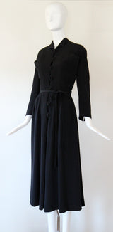 "Braided Buttons" Vintage 1940's Black Faille Silk Braided Button Dress UK 12 US 8
