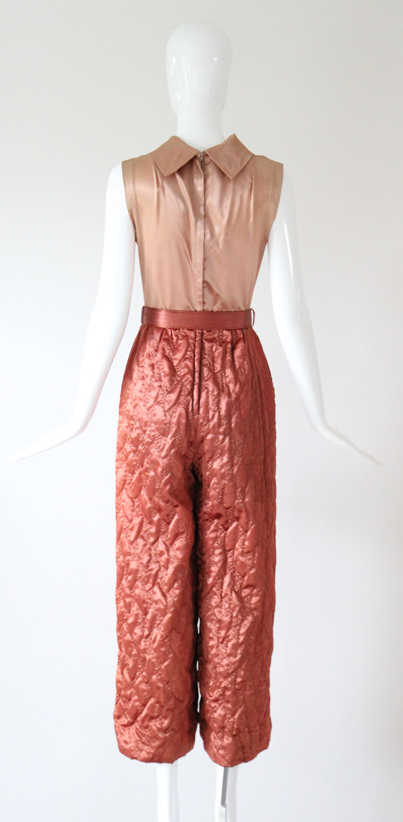 "Quilted Jumpsuit" Vintage 1960's Blush Palette Quilted Jumpsuit UK 8 US 4