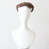 "Velvet Blossoms & Beads" Vintage 1950's Ginger & Champagne Velvet Beaded Cocktail Hat