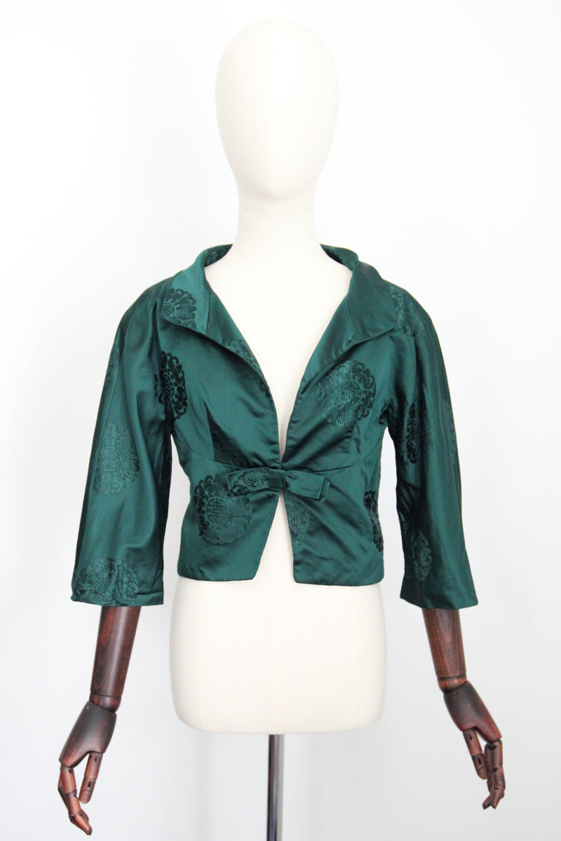 "Sacramento Green Satin" Vintage 1950's Sacramento Green Satin Jacket UK 6-8 US 2-4