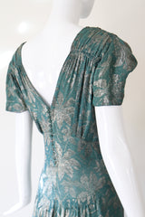 "Opal Green Lamé" Vintage 1930's Floral Opal Green Lamé Gown UK 14 US 10