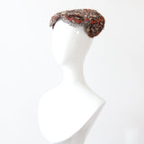 "Velvet Blossoms & Beads" Vintage 1950's Ginger & Champagne Velvet Beaded Cocktail Hat