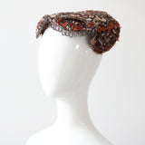 "Velvet Blossoms & Beads" Vintage 1950's Ginger & Champagne Velvet Beaded Cocktail Hat